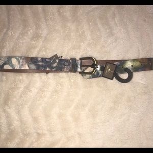 Patricia Nash Floral Leather Belt - Blue and Brown